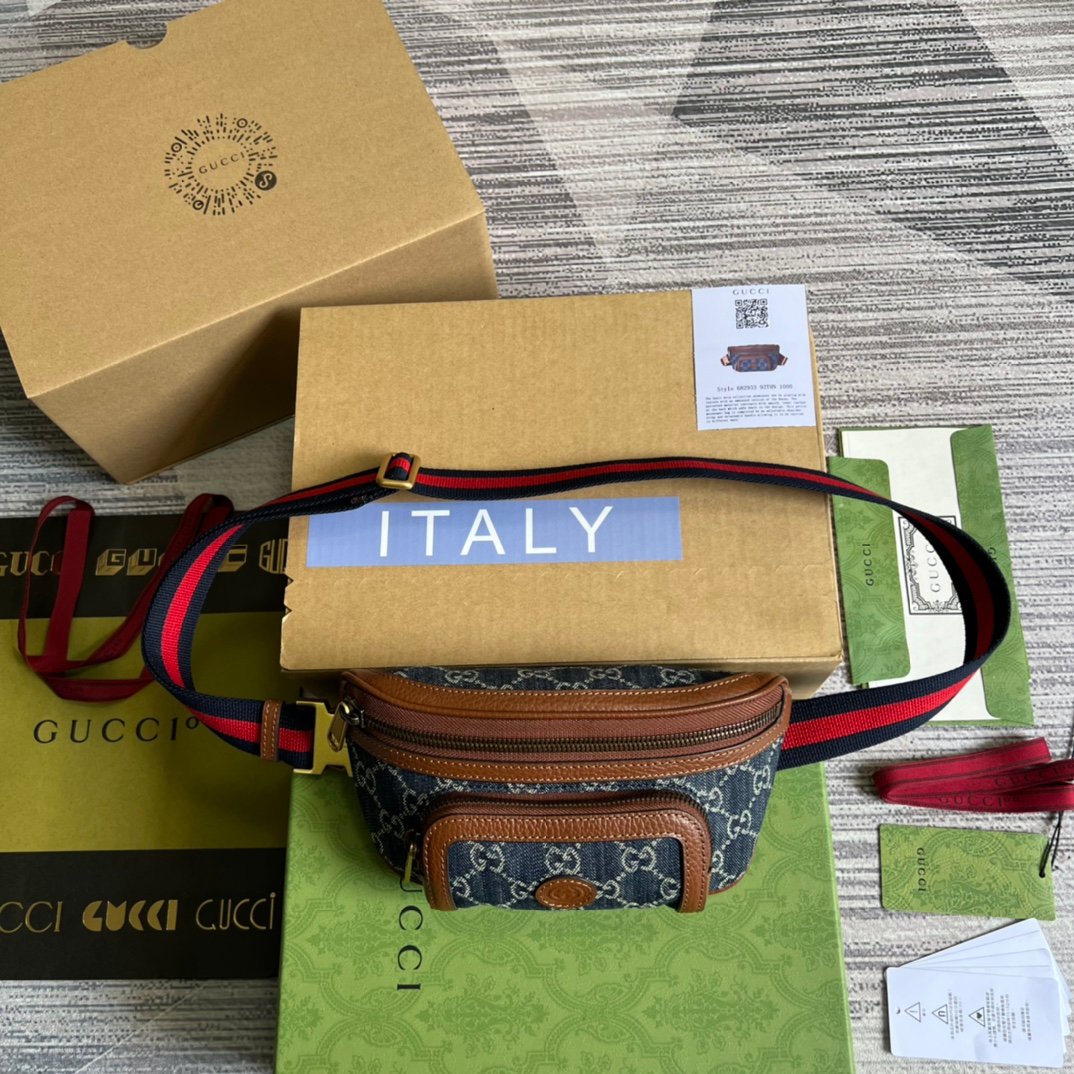 高仿包包GUCCI古驰682933牛仔藍色腰包