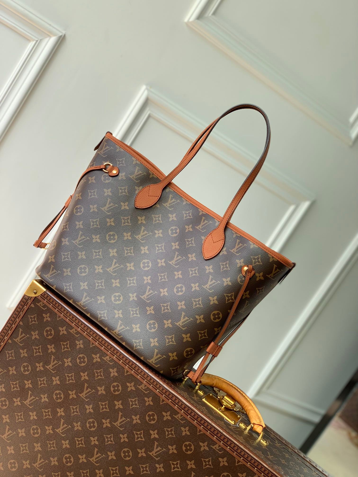 原單LV路易威登M12061棕Neverfull Inside Out 中号手袋