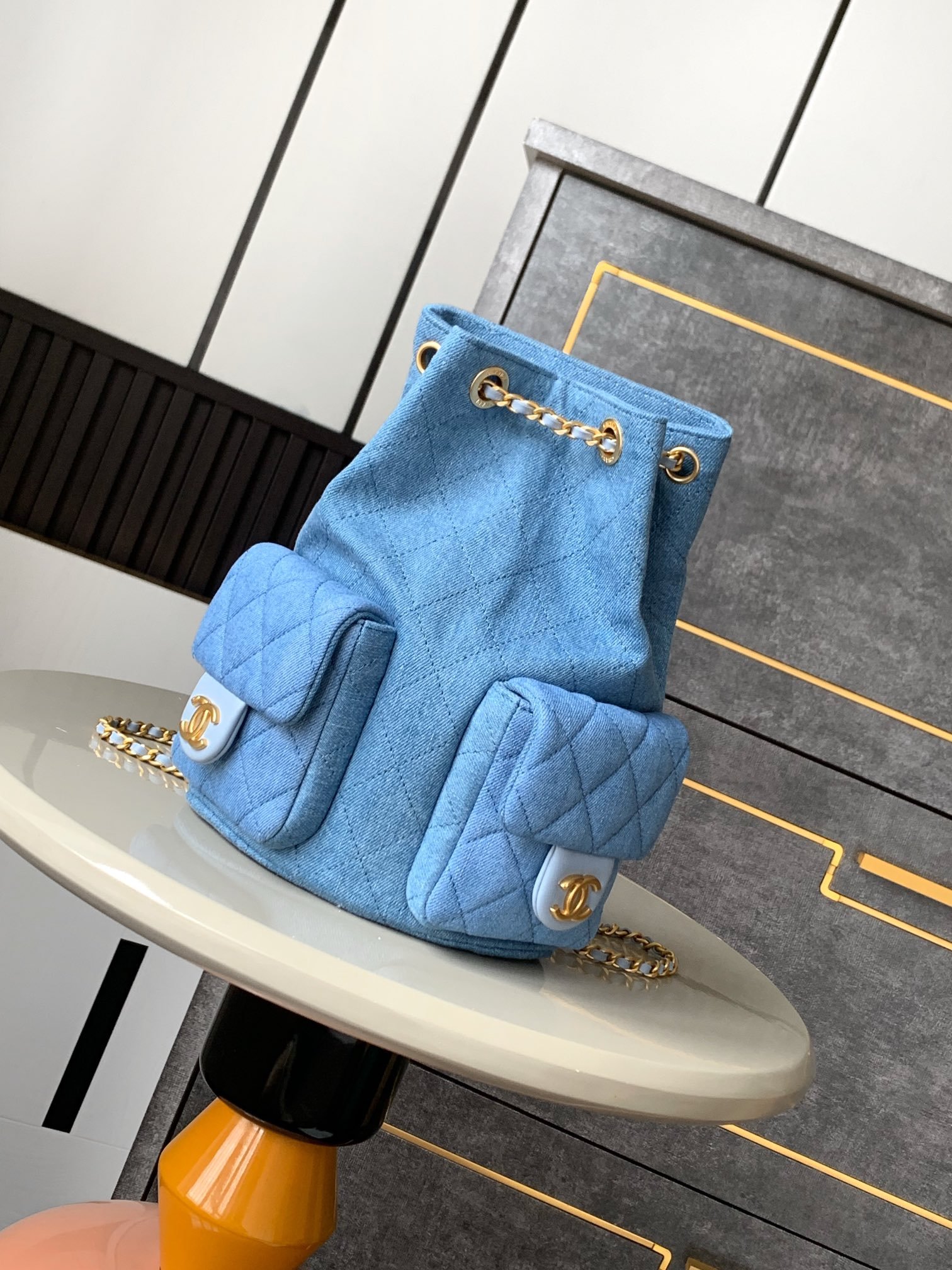 頂級高仿香奈兒chanel 牛仔布duma水桶雙肩包99431