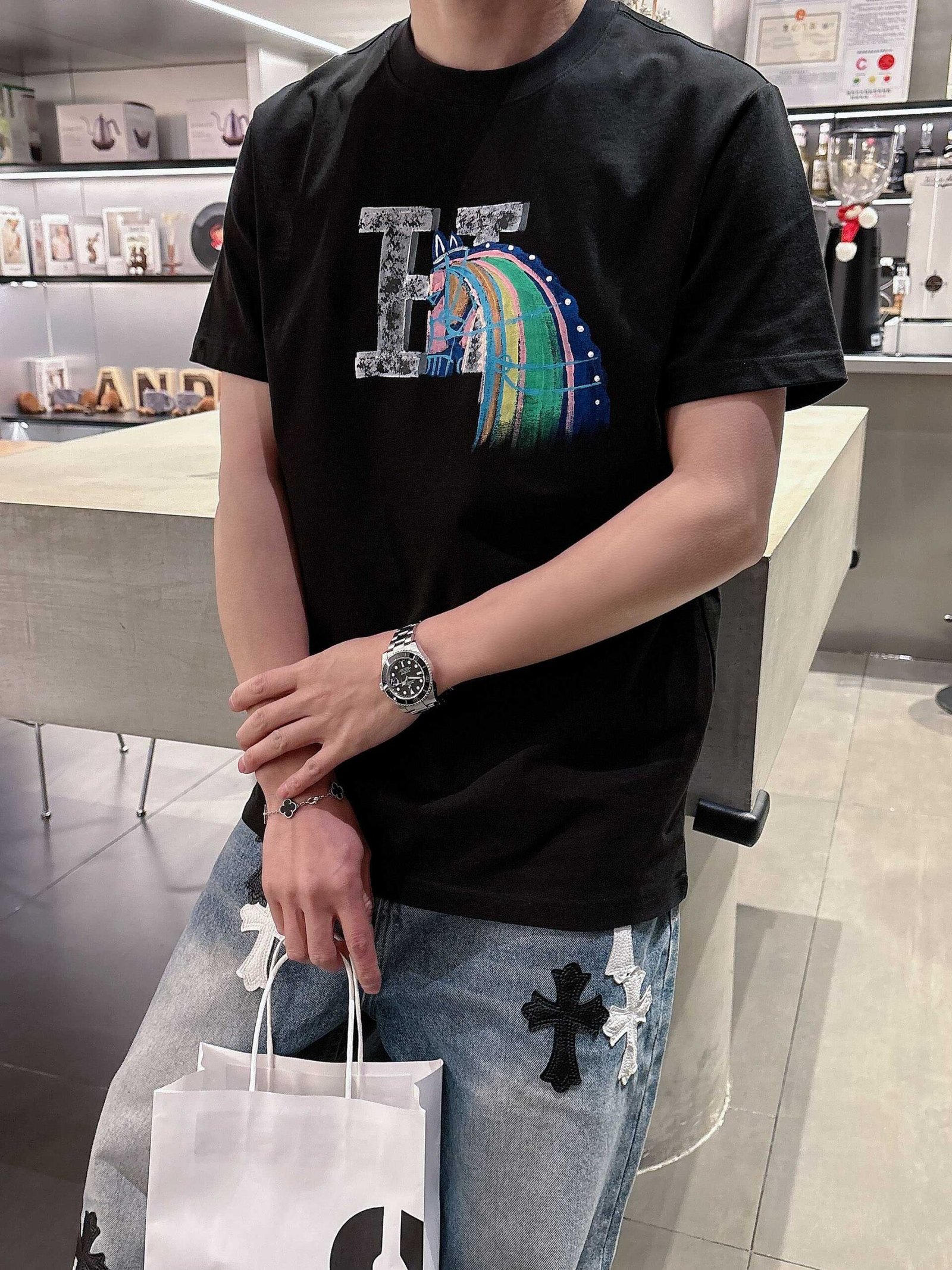 頂級Hermes愛馬仕經典時尚黑色圓領短袖T恤
