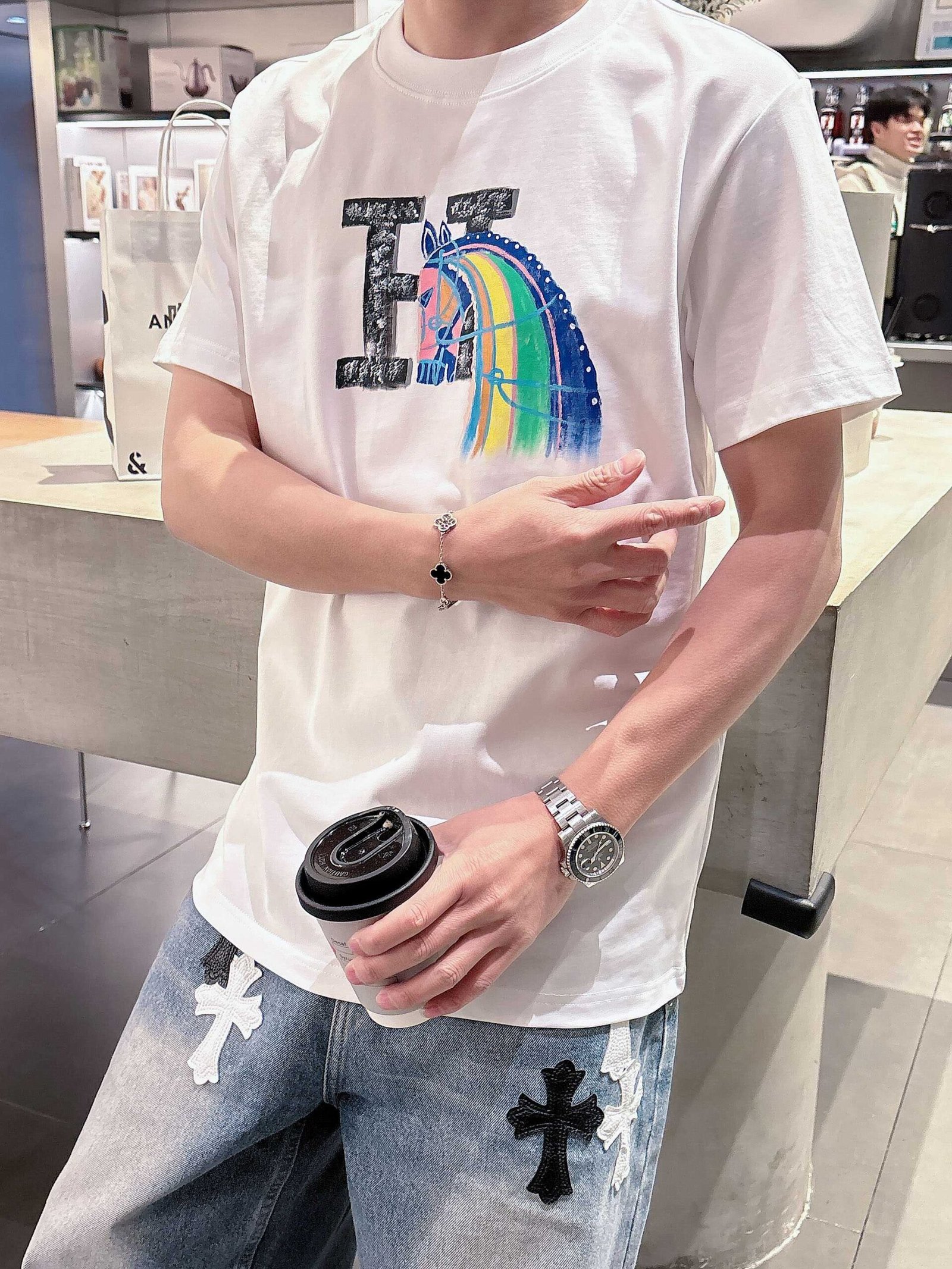 高仿Hermes愛馬仕經典時尚白色圓領短袖T恤
