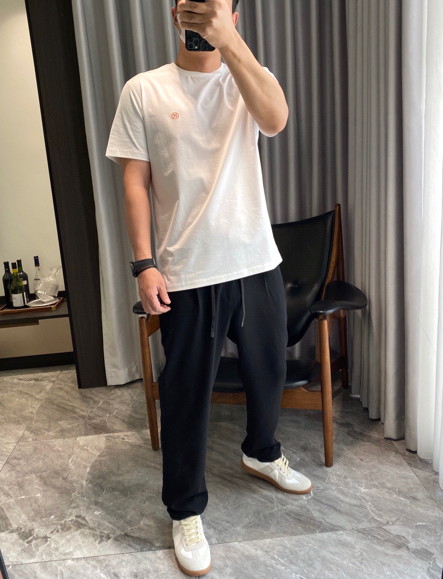 原單Hermes愛馬仕新款男士圓領白色短袖T恤