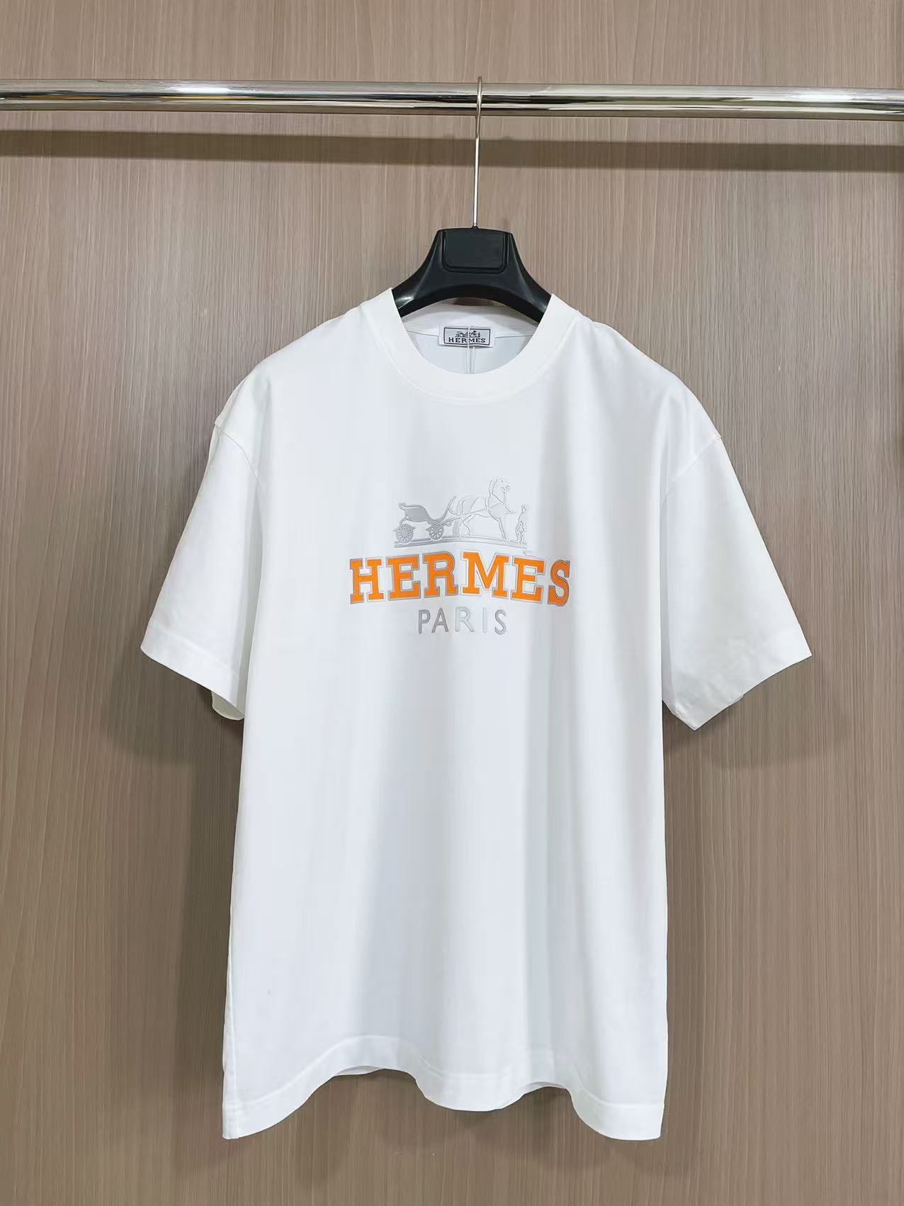 原單Hermes愛馬仕新款壓膠工藝白色短袖T恤