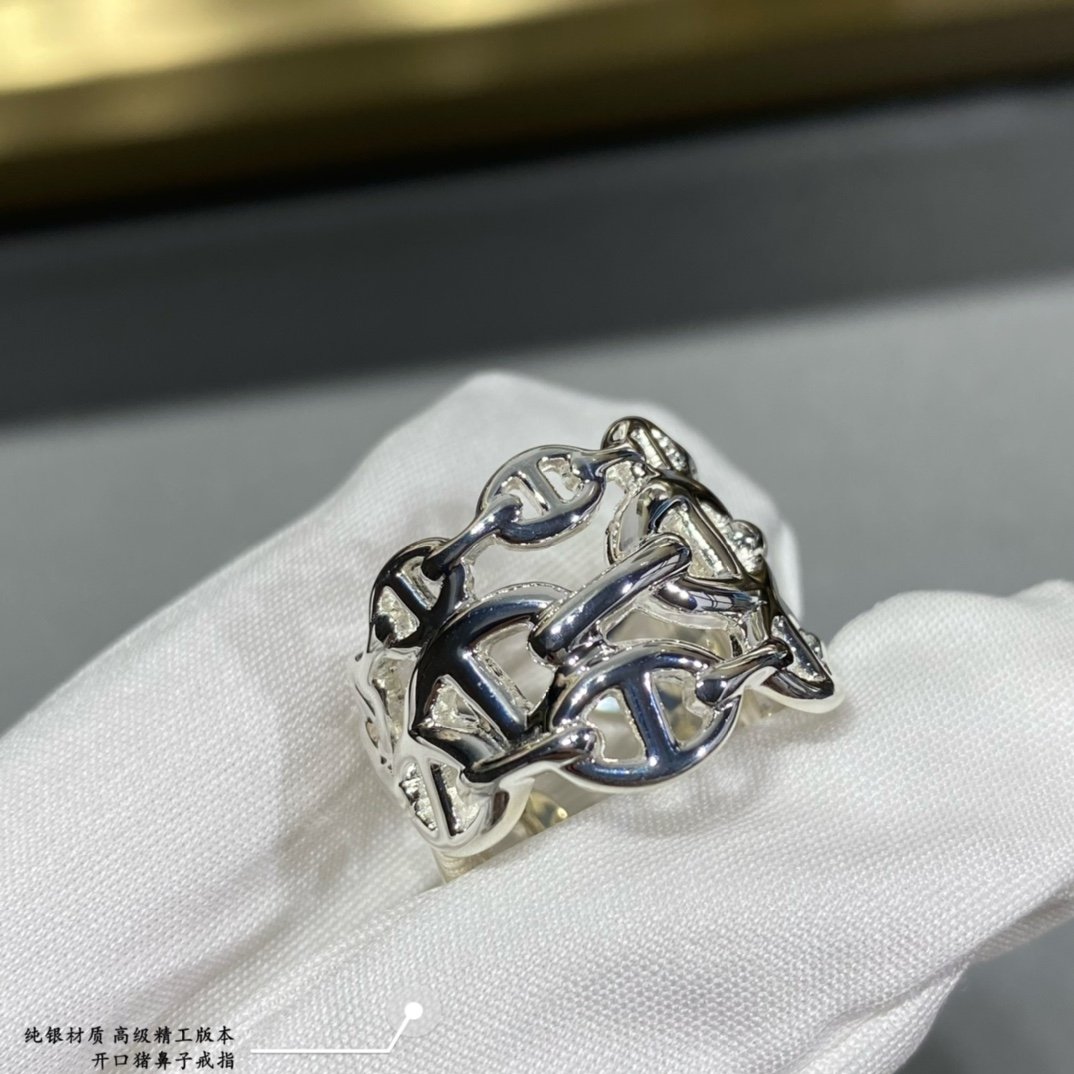 高仿愛馬仕Hermes新款Farandole豬鼻子銀色戒子碼數56789