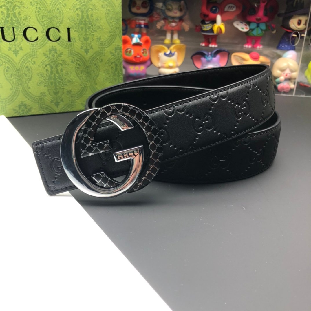 原單古馳GUCCI新款壓花皮帶4cm