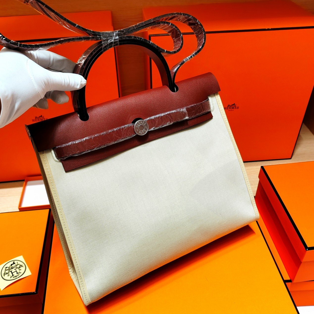 復刻Hermes愛馬仕bag31cm​經典帆布包外縫款​奶昔白