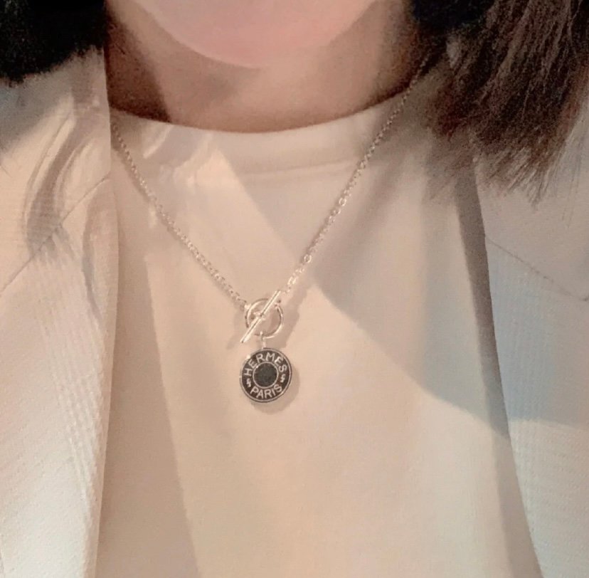 原單愛馬仕Hermes新款CNC素銀圓牌項鍊