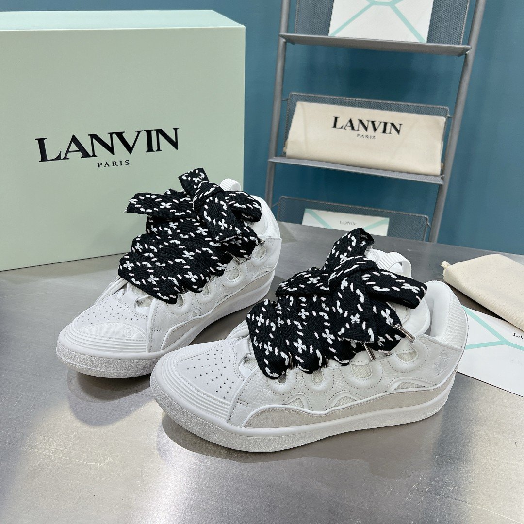 高仿莆田鞋LANVIN浪凡三代最新走秀款CURB系列休閒運動鞋白色