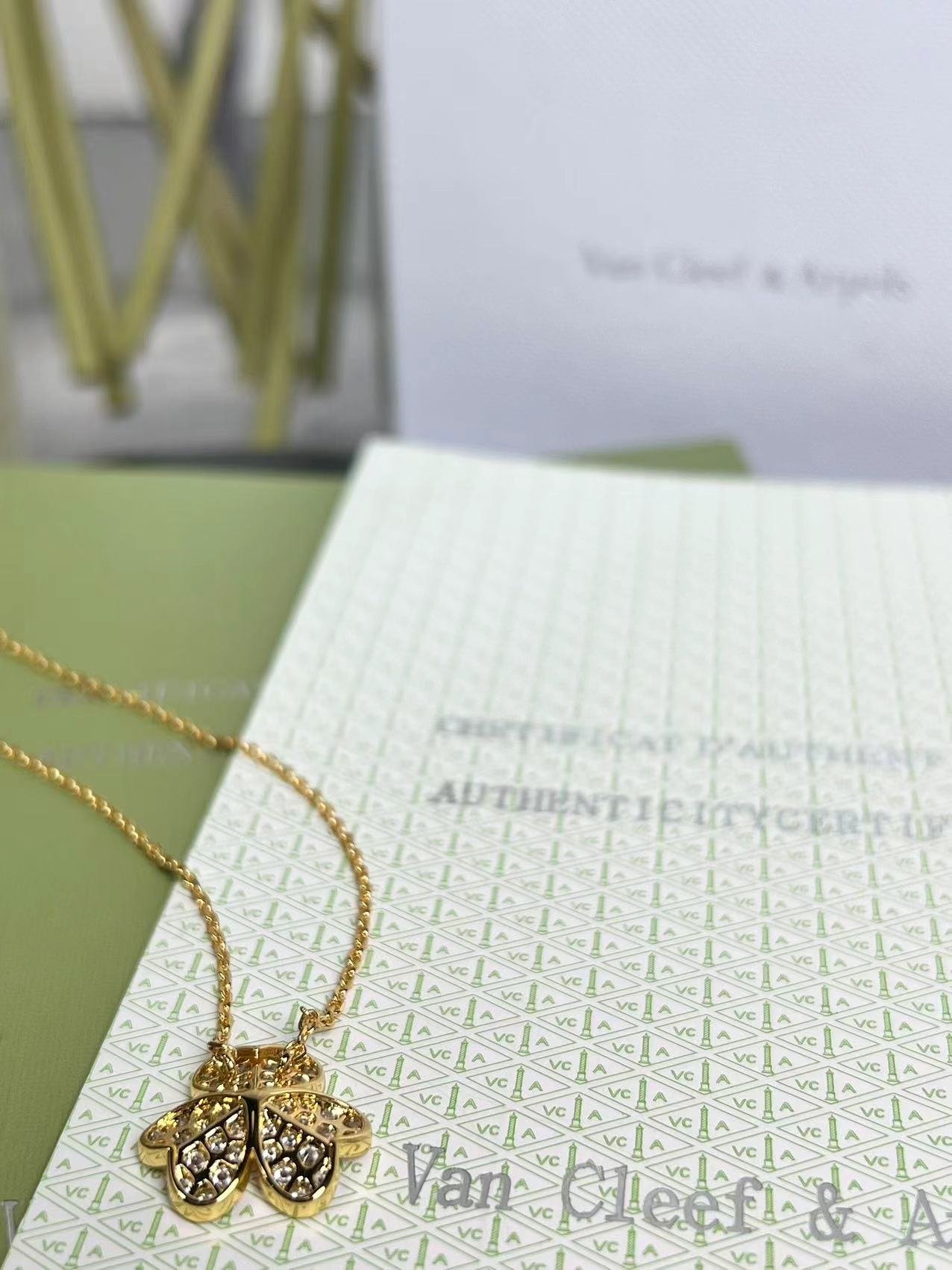 原單VCA梵克雅寶Cleef & Arpels滿鑽三花系列項鍊