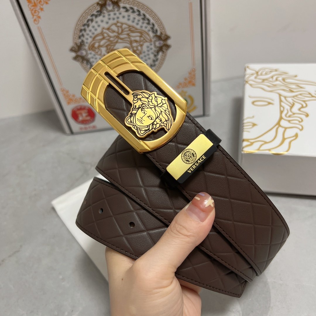 原單Versace凡賽斯頭層牛皮腰帶3.8cm男士皮帶
