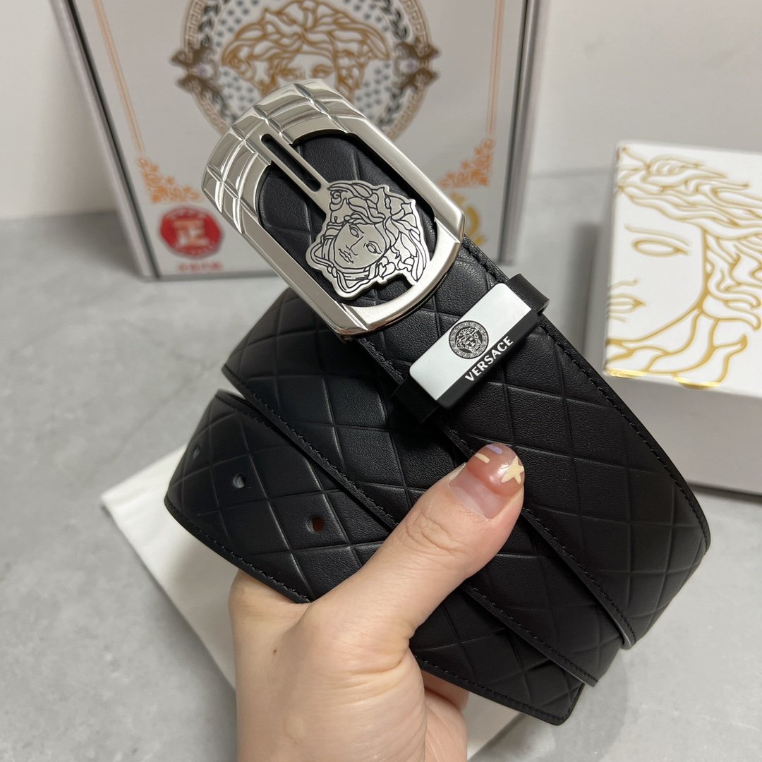 高仿Versace凡賽斯頭層牛皮腰帶3.8cm男士皮帶