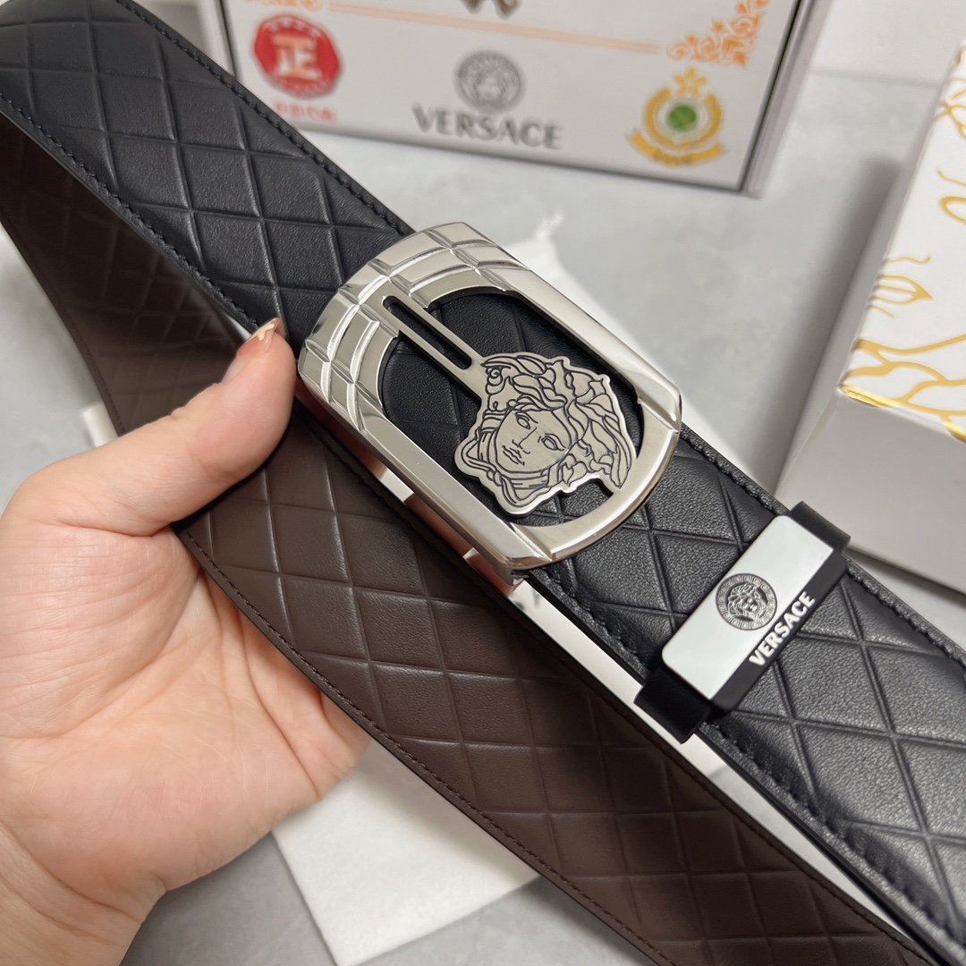 高仿Versace凡賽斯頭層牛皮腰帶3.8cm男士皮帶