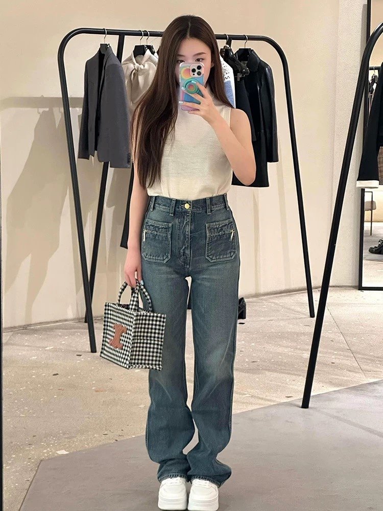 高仿Celine賽琳經典款洗水藍女款牛仔褲