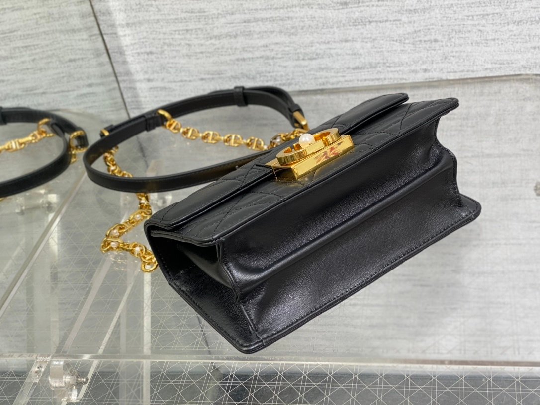 原單Dior迪奧黑色小號Ange秋冬系列鏈條包手提包