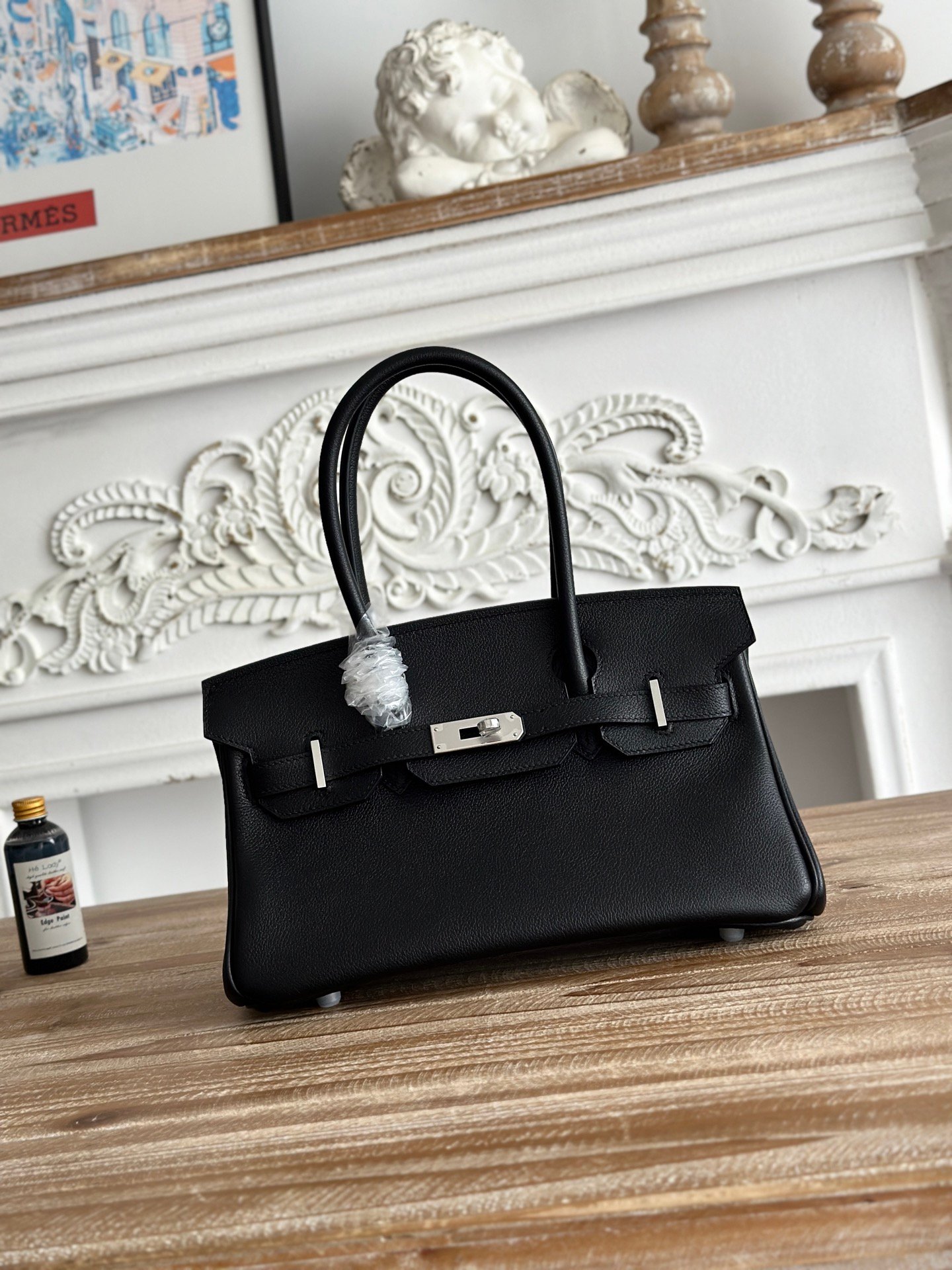 高仿Hermes愛馬仕shoulder birkin 29cm ev皮黑色銀扣手提包
