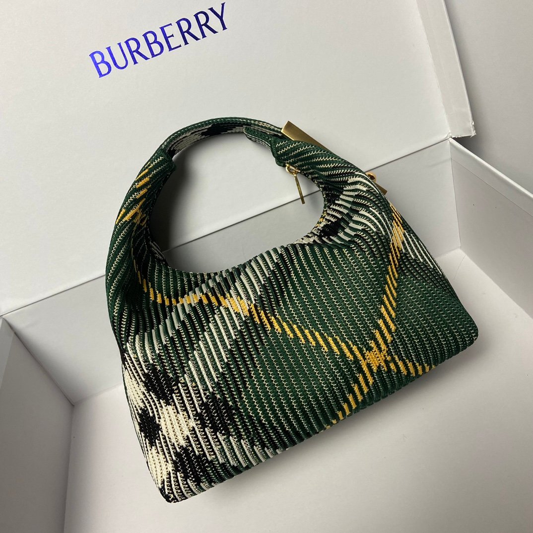 頂級burberry巴寶莉意大利針織格紋綠色飯盒包
