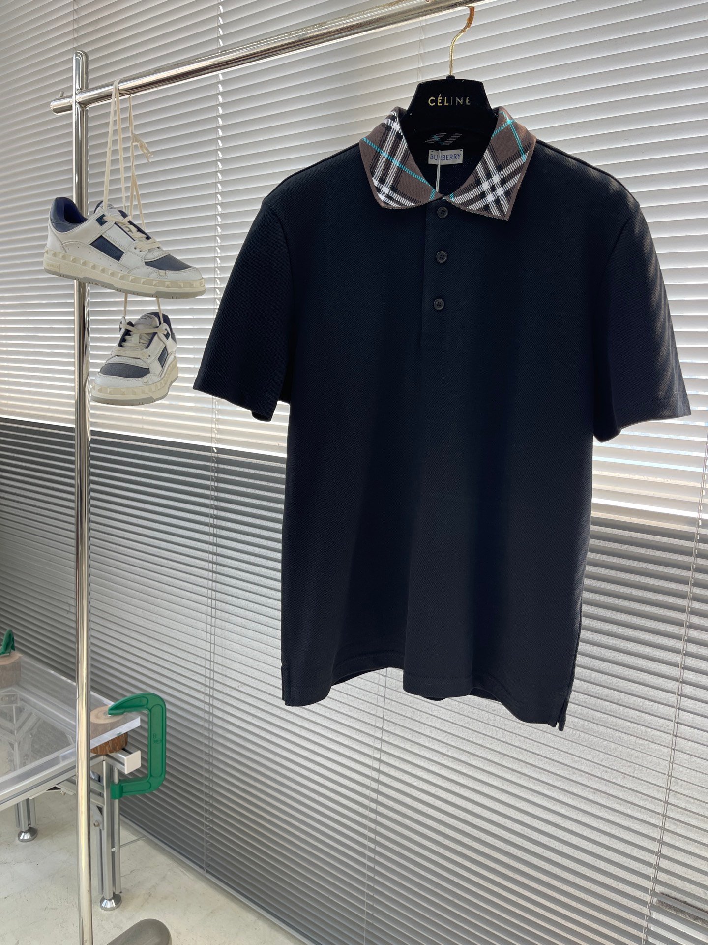 Burberry高仿黑色格紋領Polo衫推薦男款純棉短袖