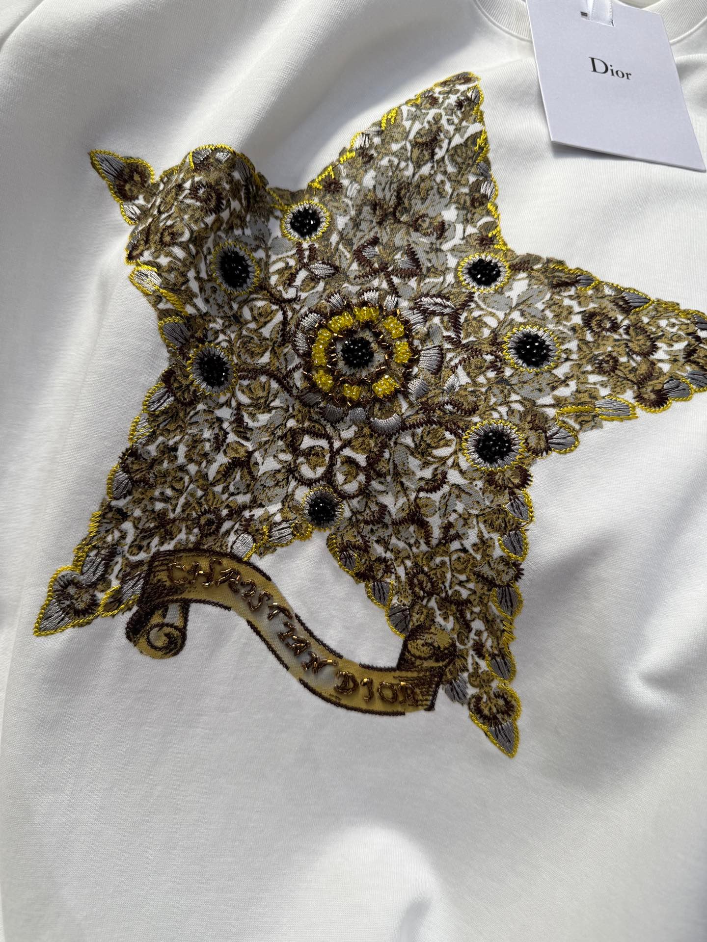Dior 迪奧原單五角星訂珠刺繡白色短袖T恤 夏季簡約百搭 2025新款優雅上衣
