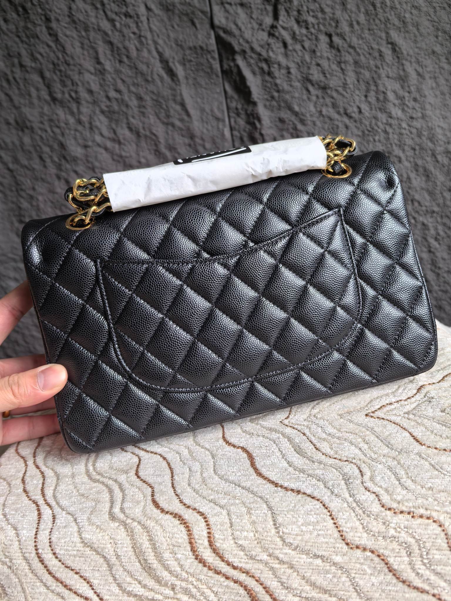 Chanel一比一黑金CF手提包23/25.5cm無車邊設計Hass皮三角立體剪裁AS1113