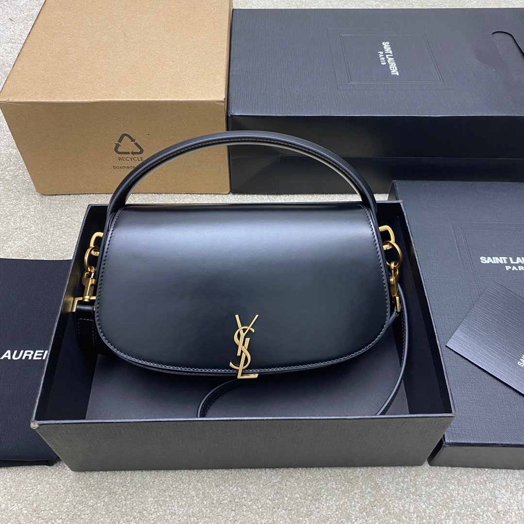 聖羅蘭頂級原單Voltaire Box黑牙籤紋腋下包金扣經典極簡款787671