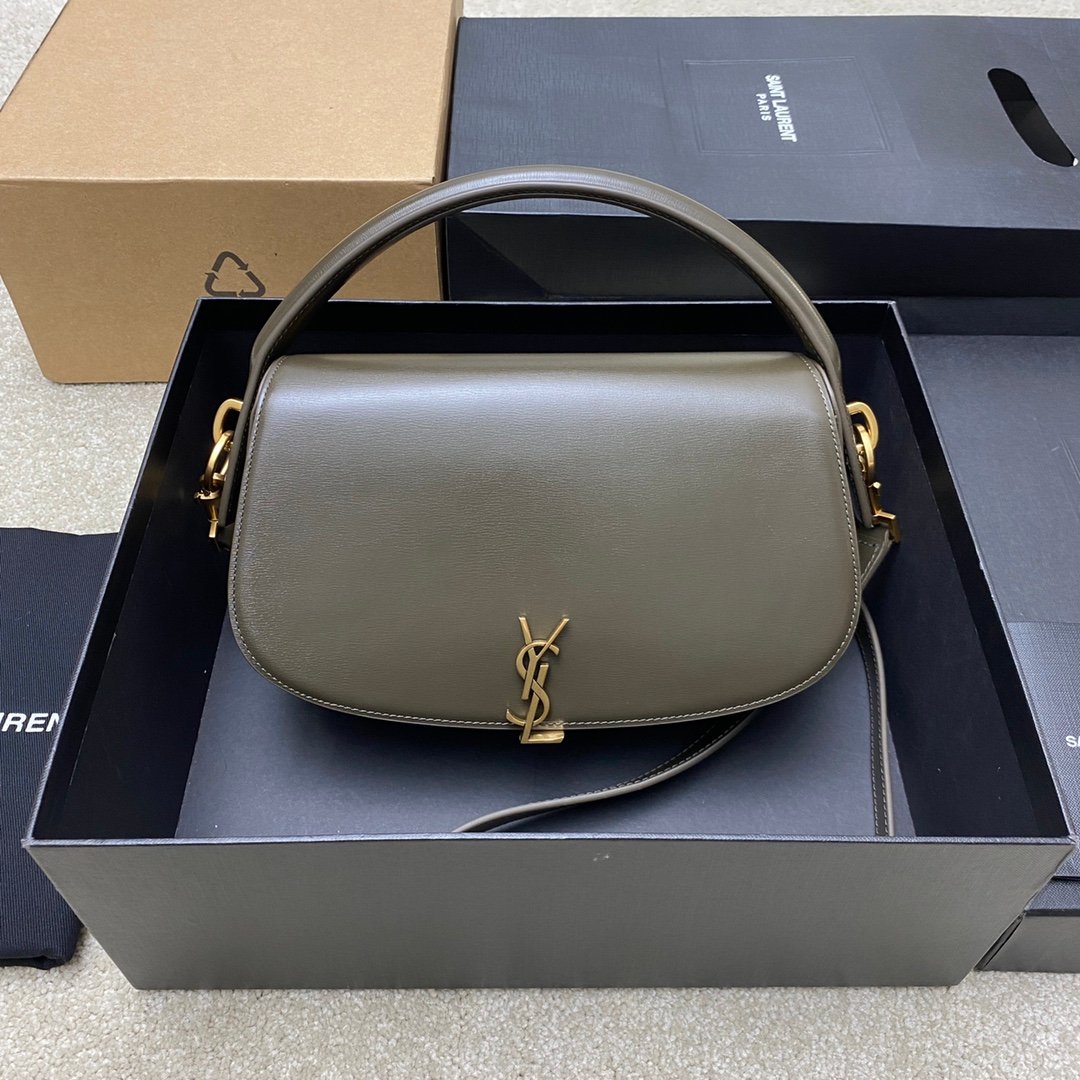 聖羅蘭復刻版Voltaire Box綠牙籤紋腋下包金扣優雅極簡潮流款787671