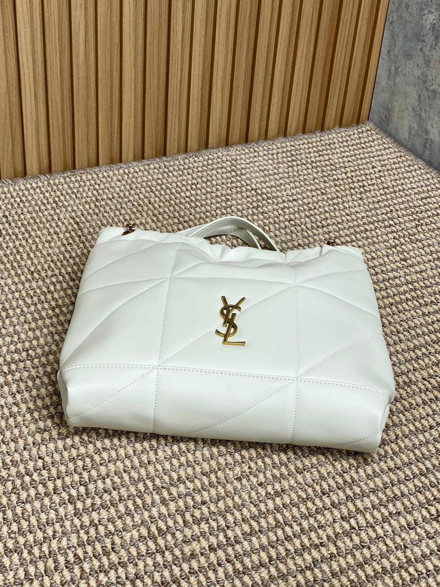 YSL一比一Jamie包白色羊皮新款大容量對格絎縫慵懶高級感通勤包