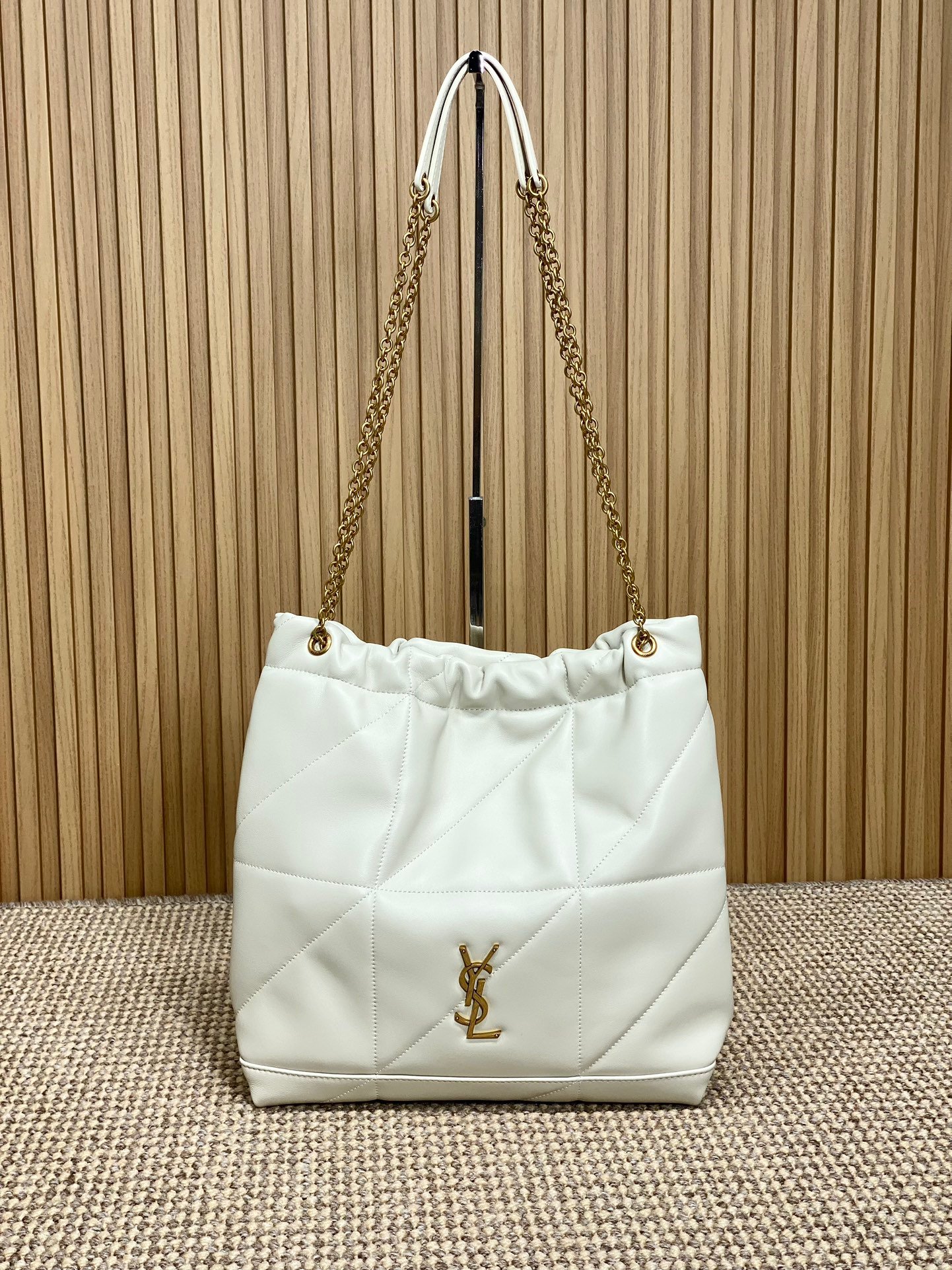 YSL一比一Jamie包白色羊皮新款大容量對格絎縫慵懶高級感通勤包