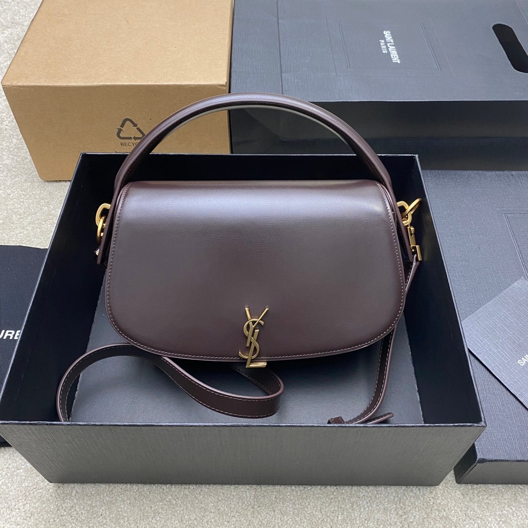 聖羅蘭A貨Voltaire Box朱砂紅牙籤紋腋下包金扣極簡復古時尚款787671