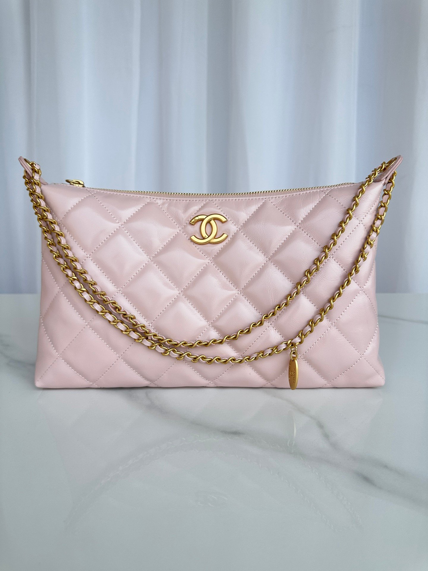 Chanel 復刻版 淺粉AS5498 經典金扣手袋 氣質柔美優雅百搭女包