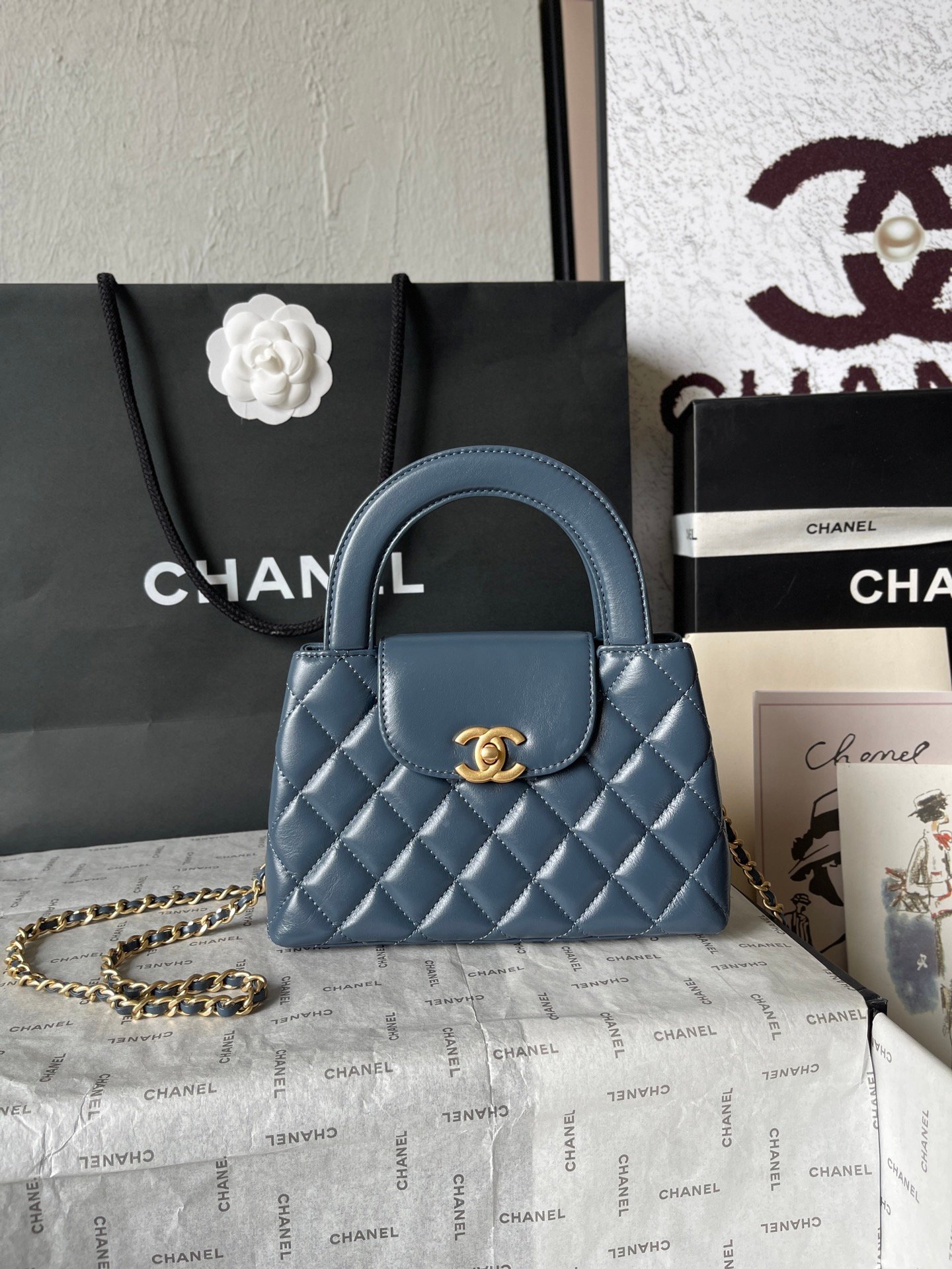 Chanel精品仿製紫藍手提包Kelly造型復古風格鏈條設計法式優雅AS4416
