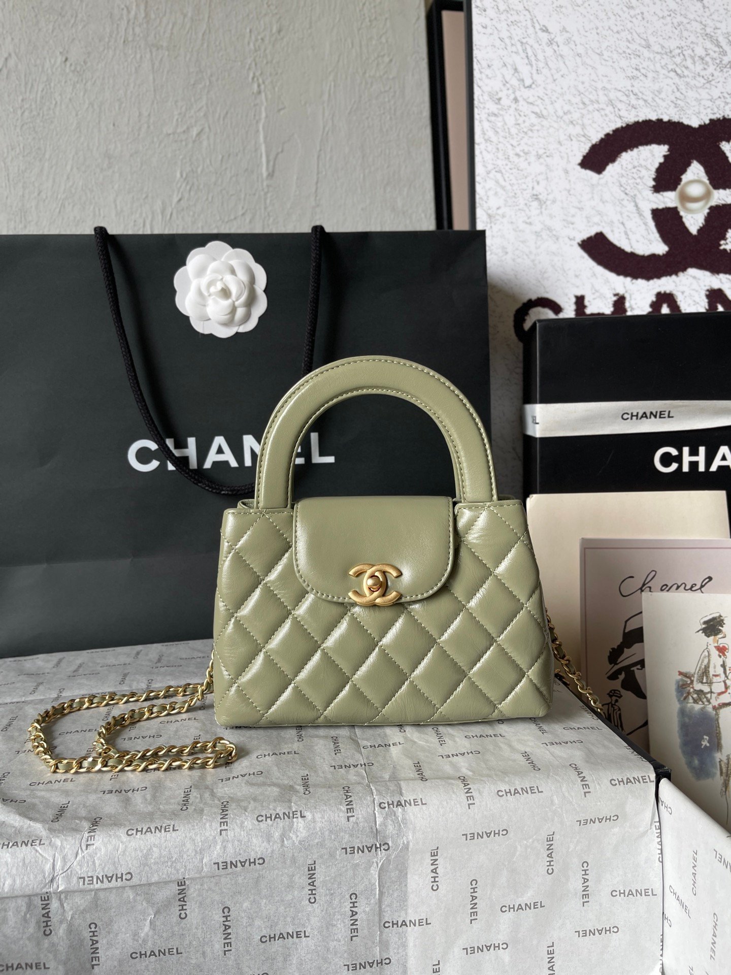 Chanel原單墨綠手提包23K秋冬款優雅質感復古鏈條小香風AS4416