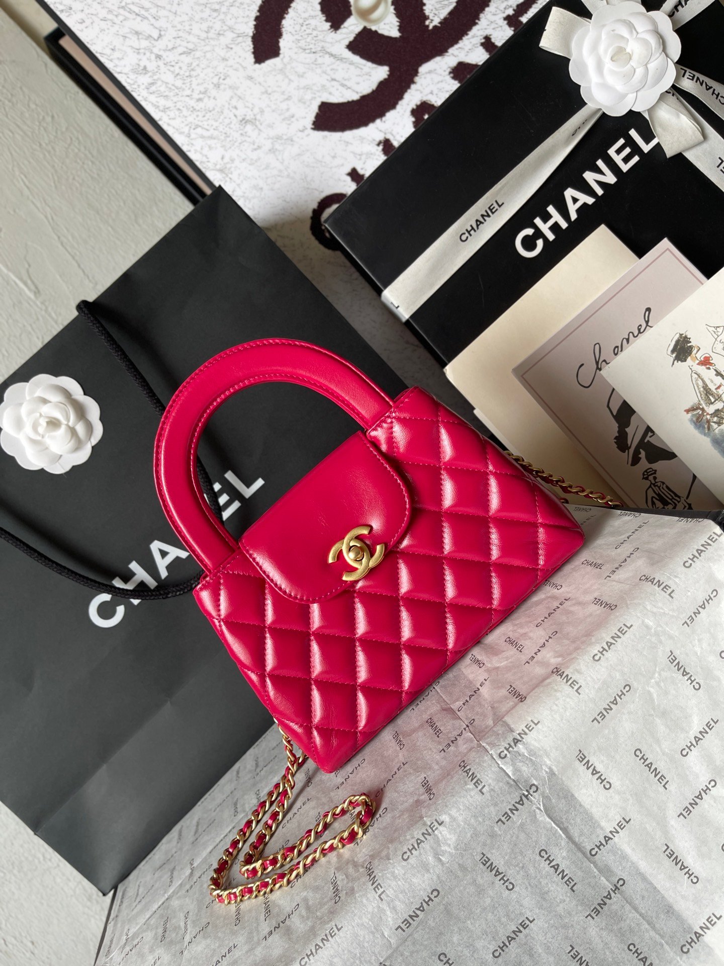 Chanel一比一紅色手提包菱格金釦氣場全開復古時髦小香風AS4416