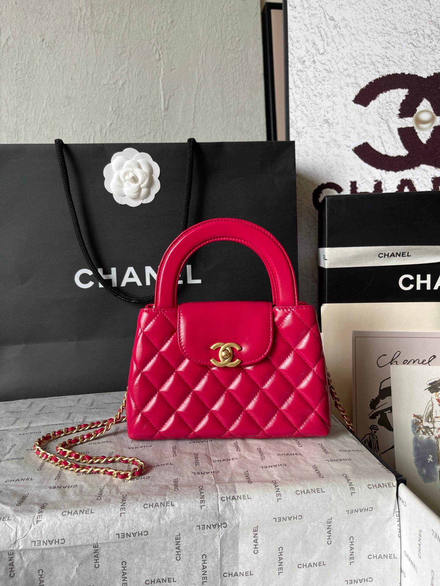 Chanel一比一紅色手提包菱格金釦氣場全開復古時髦小香風AS4416