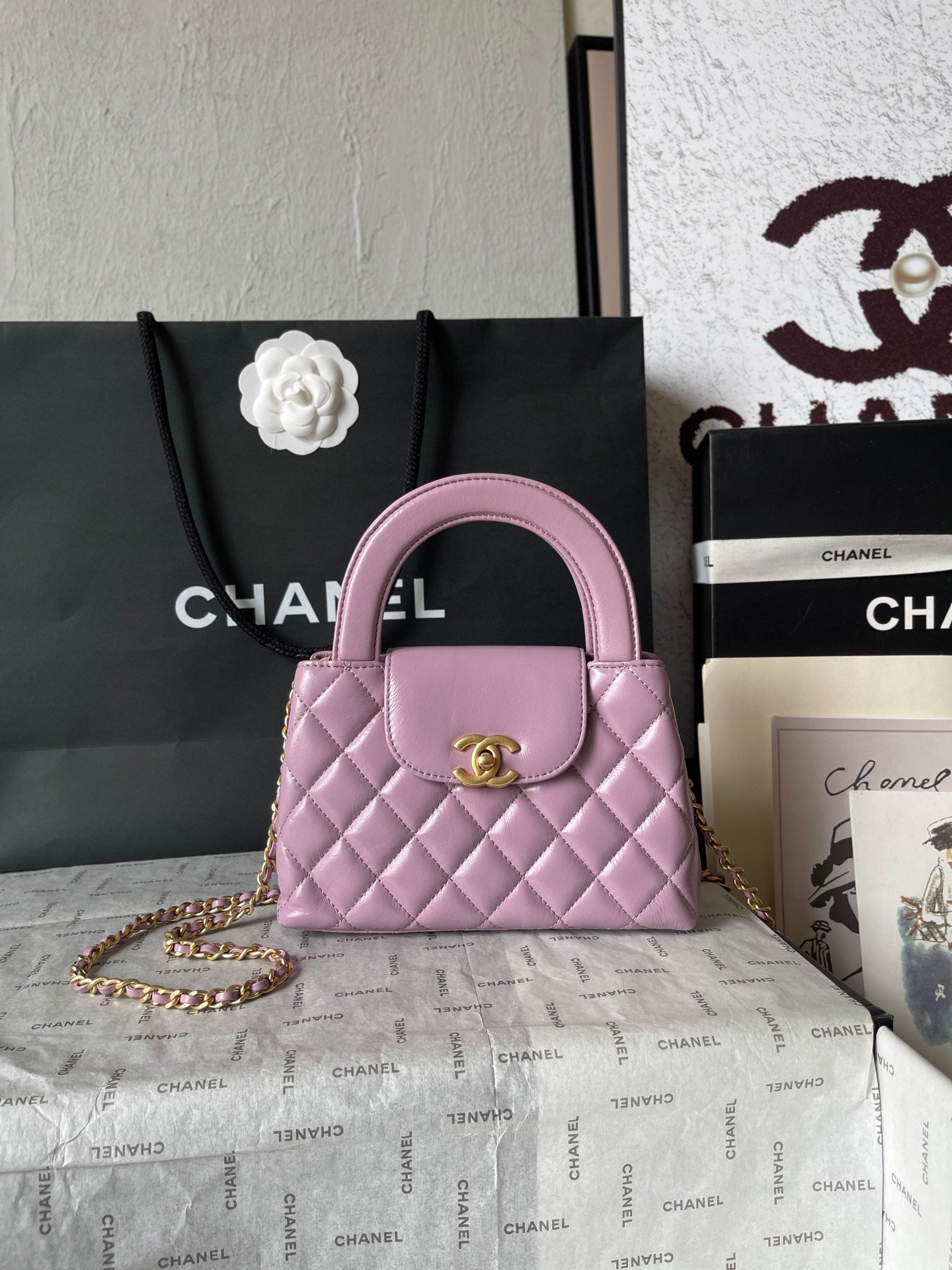 Chanel A貨手提包粉紫菱格鏈條設計少女感爆棚高質感小香風AS4416
