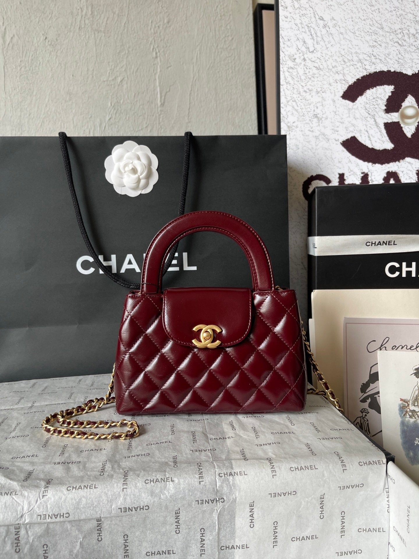 Chanel一比一凱莉包棗紅色復古優雅秋冬爆款設計法式時尚風格AS4416