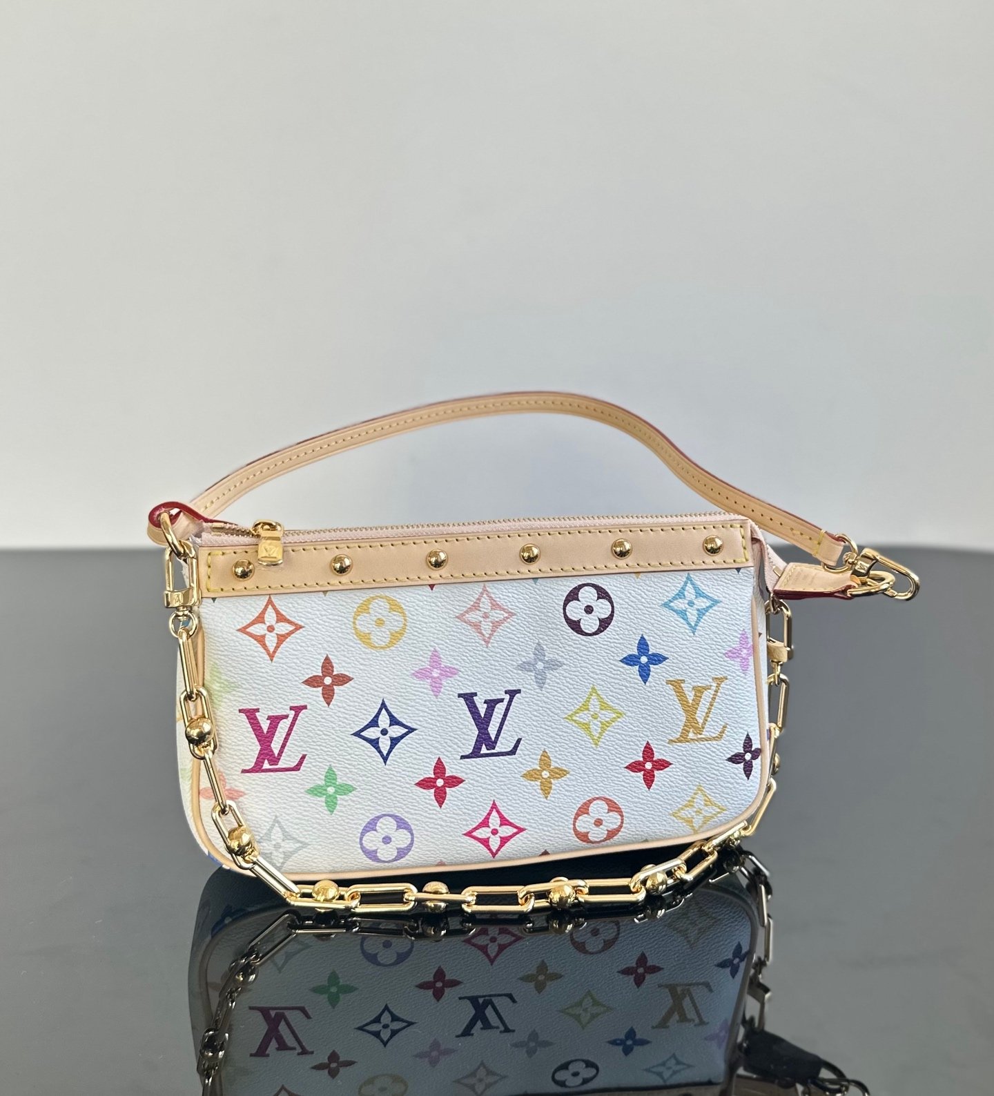 LV A貨白三彩麻将包Pochette Accessoires手袋時尚經典精緻工藝