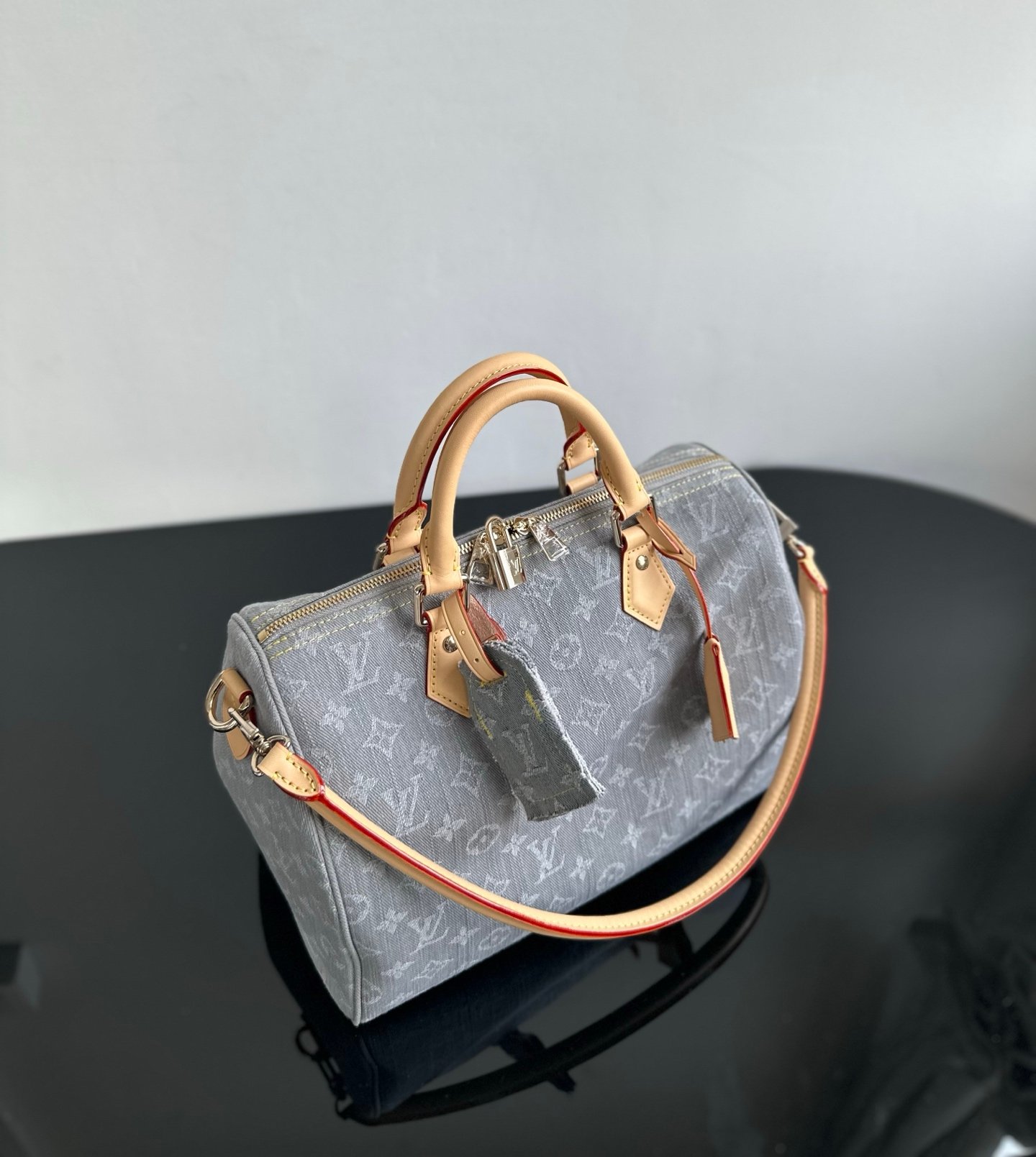 LV 一比一Speedy Soft 30牛仔灰手袋 街頭風時尚百搭設計