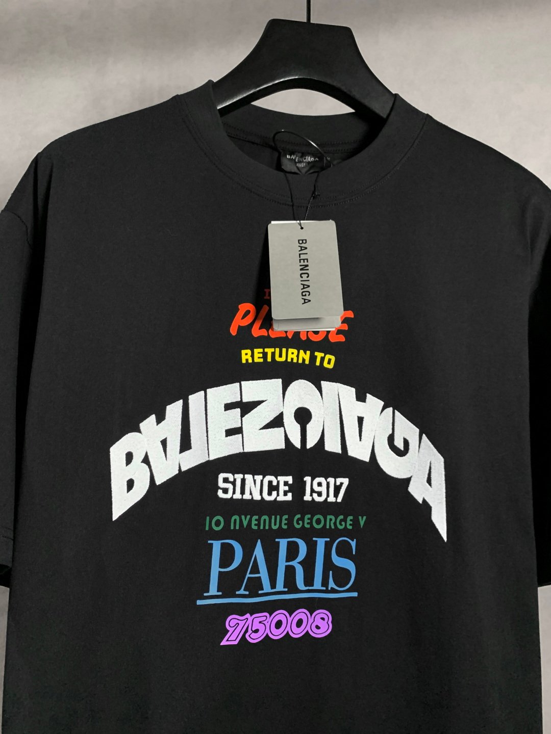 Balenciaga 巴黎世家 黑色1917刺繡字母圓領短袖T恤｜純棉定染 刺繡印花 潮流男女