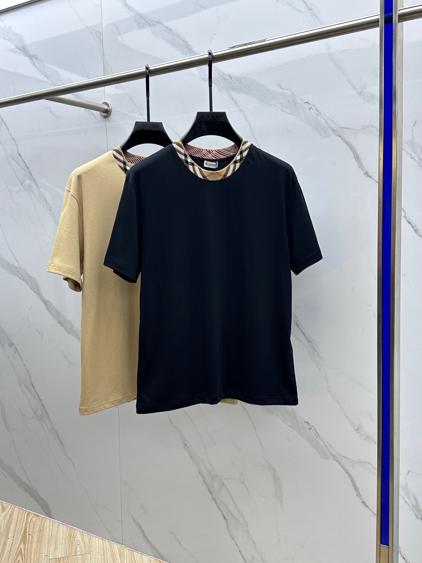 Burberry原單圓領打底短T格紋領口剪裁修身2025春夏親膚好搭
