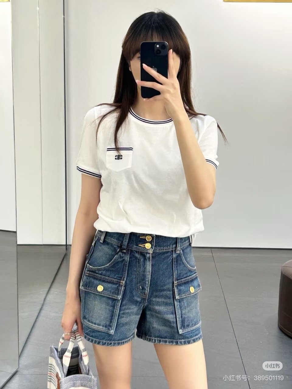 Celine 原單高腰牛仔短褲 藍色腰帶環設計 顯瘦顯腿長 丹寧口袋裝飾夏季新品