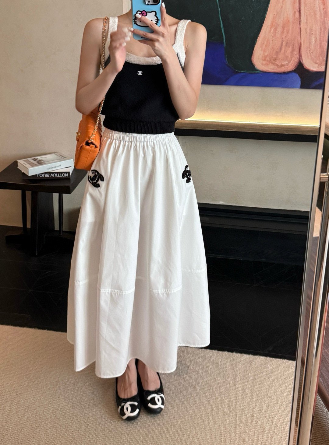 Chanel 一比一白色中古風雙C半身裙 拼接設計立體剪裁 膝下顯瘦減齡款