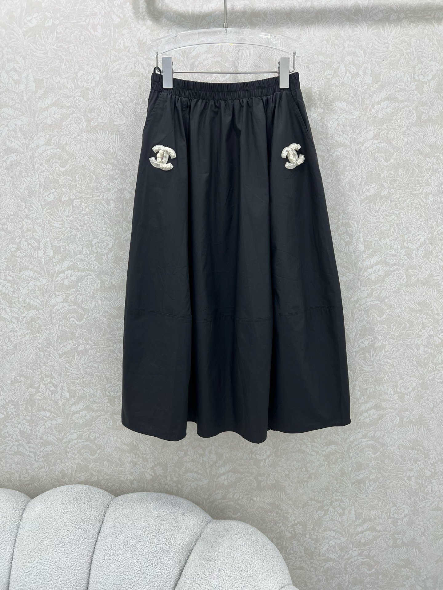 Chanel 高仿中古風雙C拼接半裙 手工貼布剪裁顯瘦 膝下長度時髦百搭款