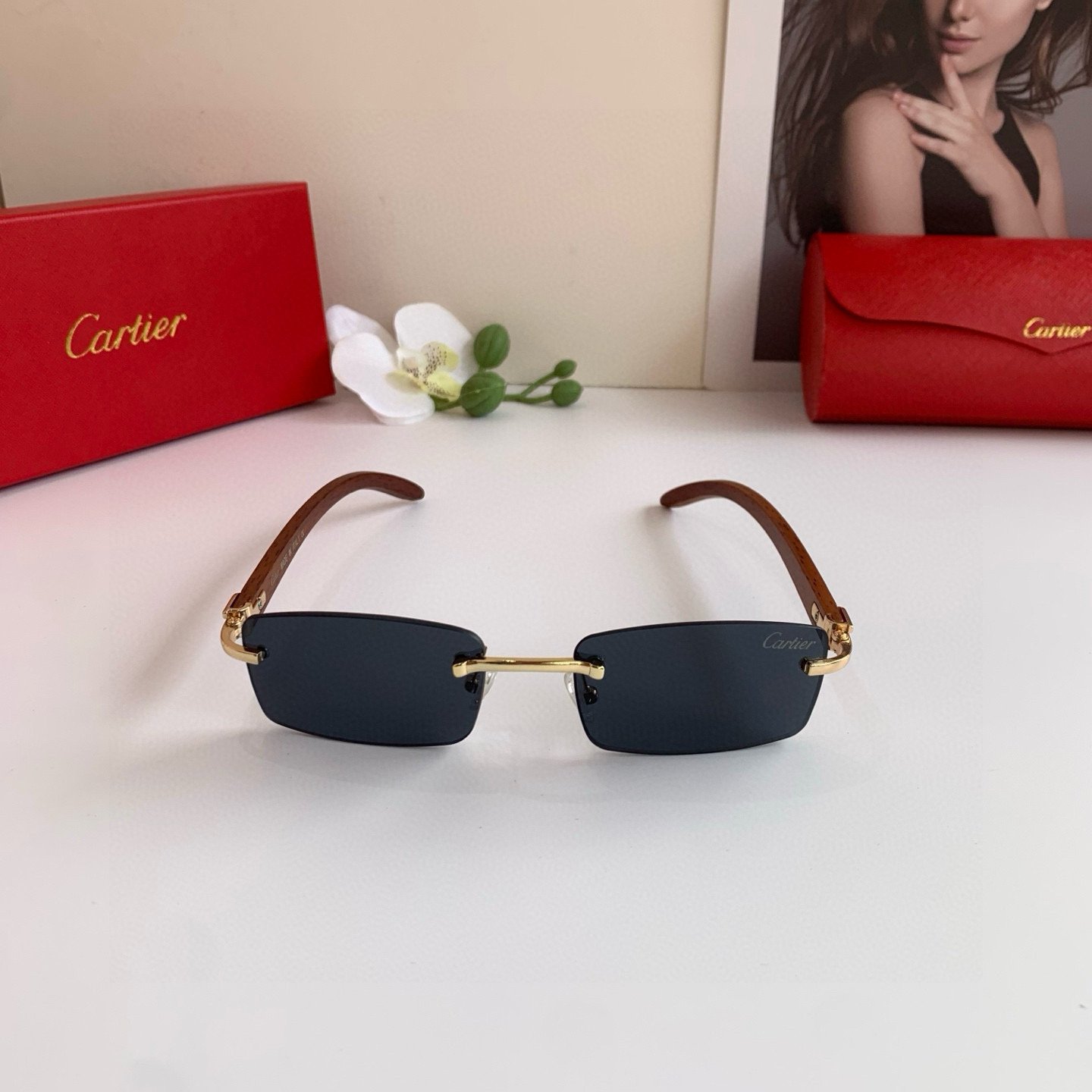 卡地亞 Cartier 無框太陽眼鏡｜新款街拍墨鏡｜時尚男女款輕量設計