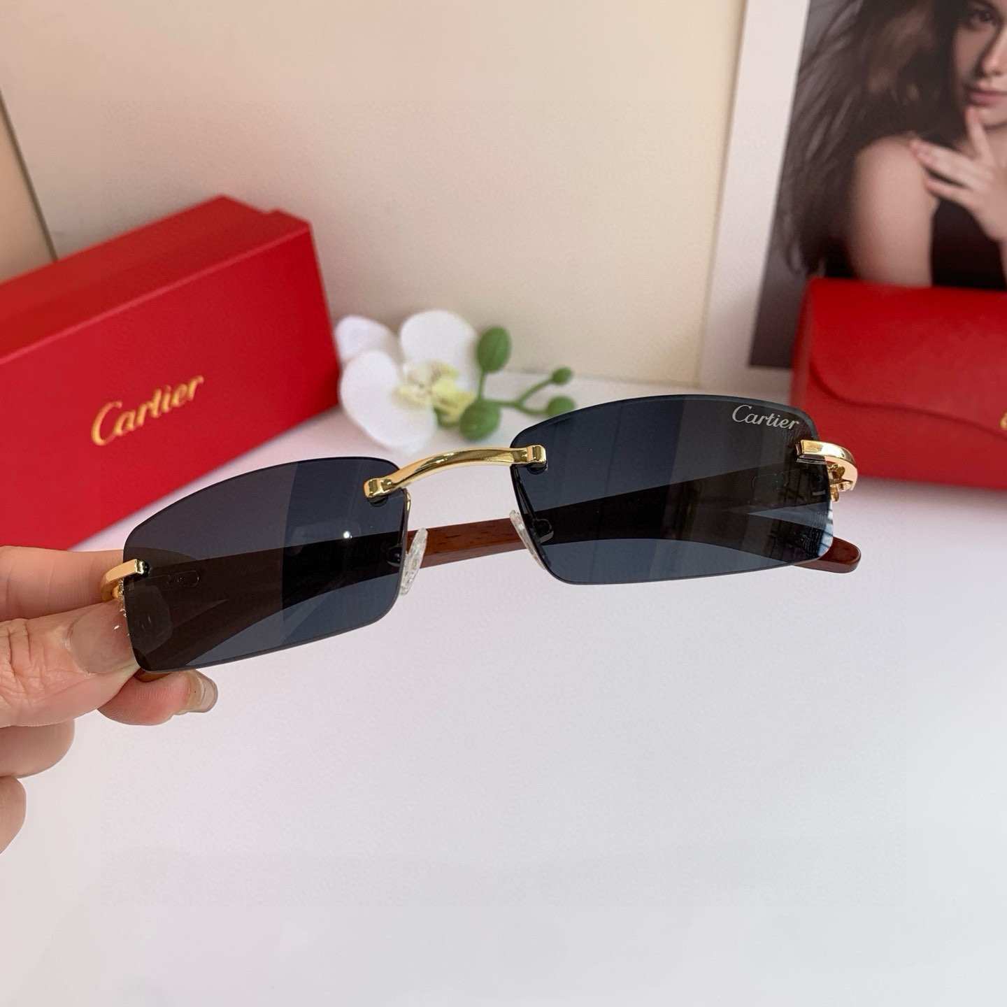 卡地亞 Cartier 無框太陽眼鏡｜新款街拍墨鏡｜時尚男女款輕量設計