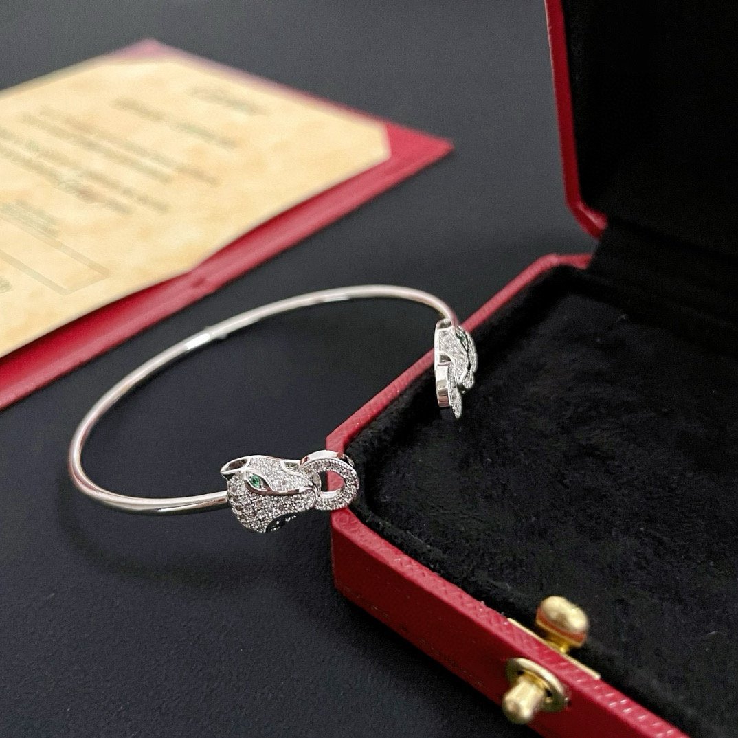 卡地亞 Cartier 豹頭鑲鑽手鐲｜高端定制 V金材質｜經典男女百搭款