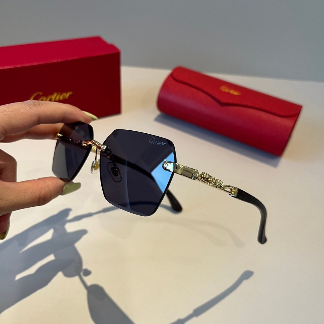 卡地亞 Cartier 無框珍貴太陽眼鏡｜金屬材質＋PC鏡腿｜高端輕奢款