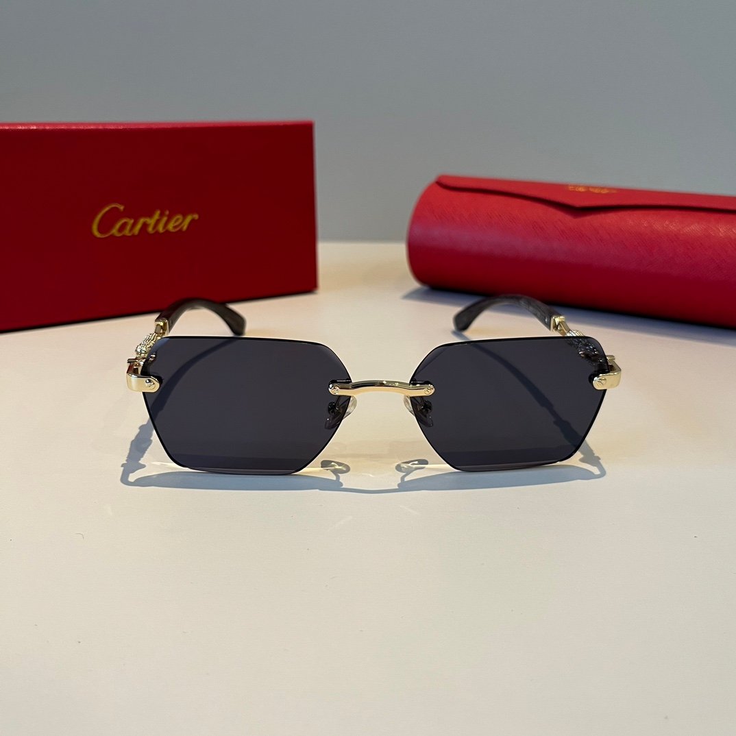 卡地亞 Cartier 無框珍貴太陽眼鏡|金屬材質+PC鏡腿|高端輕奢款