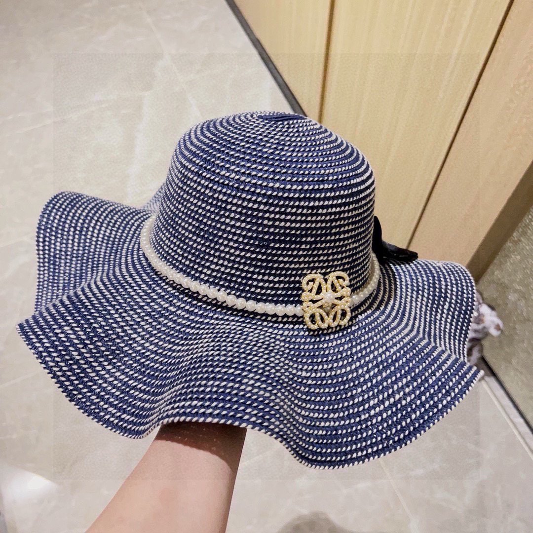 LOEWE 罗意威 荷叶边珍珠大沿礼帽盆帽 女士度假草帽 配防尘袋 可调节绳