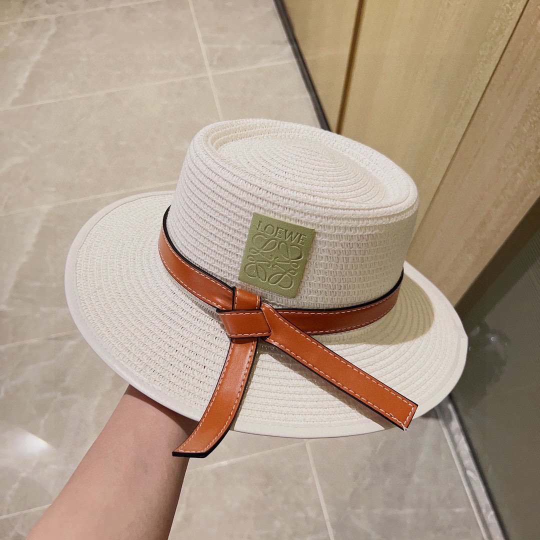LOEWE 罗意威 2025新款 白色草编草帽 女士度假休闲大牌织带 配防尘袋