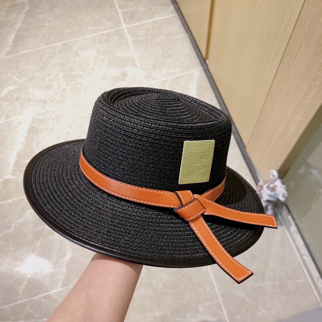 LOEWE 罗意威 2025新款 黑色草编草帽 女士度假休闲大牌织带 配防尘袋